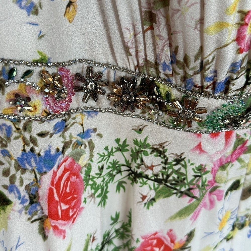 Mac Duggal FLORAL PRINT FAUX WRAP FLUTTER SLEEVE A LINE GOWN size 12 $498 - Picture 9 of 15